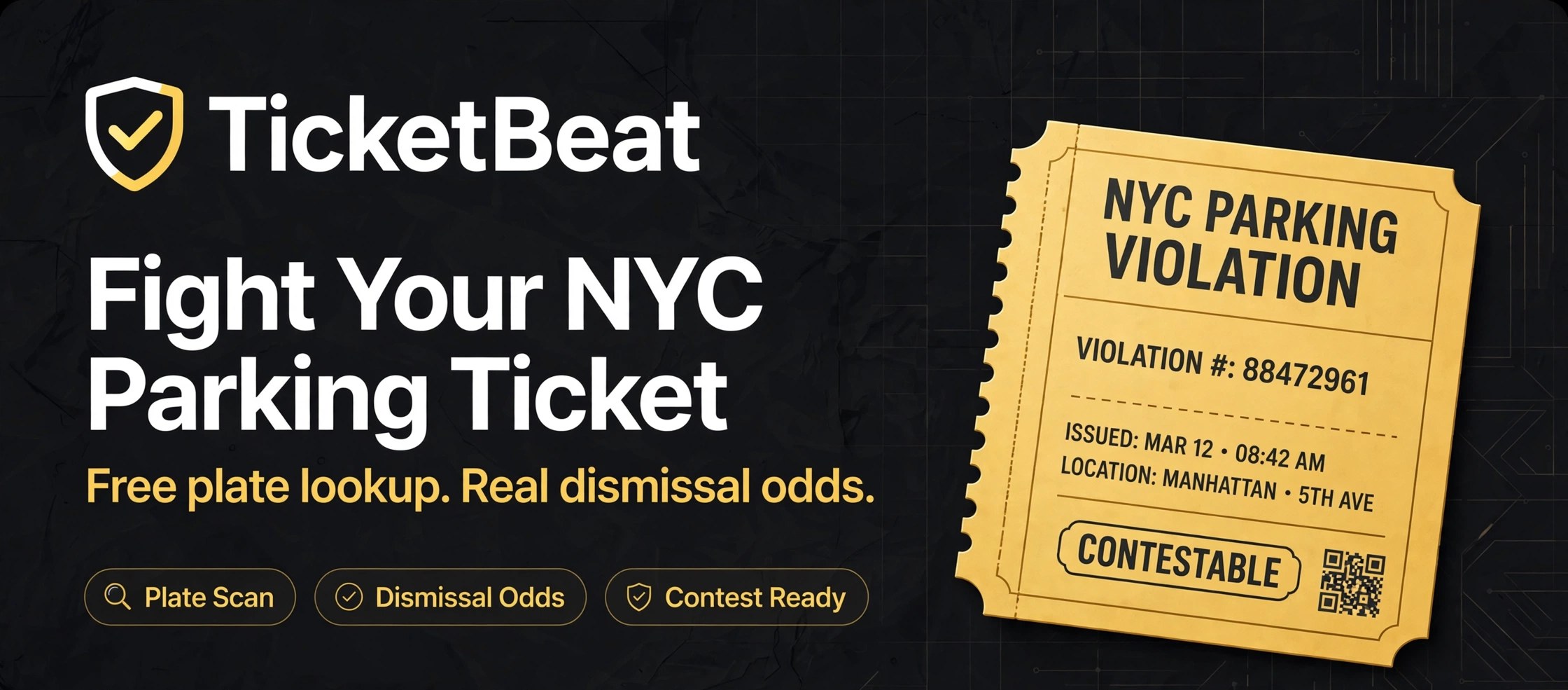 TicketBeat free plate lookup product image — check tickets by license plate NYC and find every open ticket on your plate